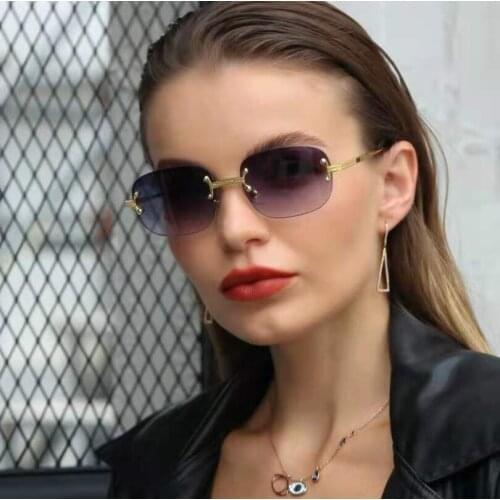 VWKTUUN Steampunk Sunglasses Women Rimless Metal Frame Small Sun glasses For Woman Driving Driver UV400 Eyewear