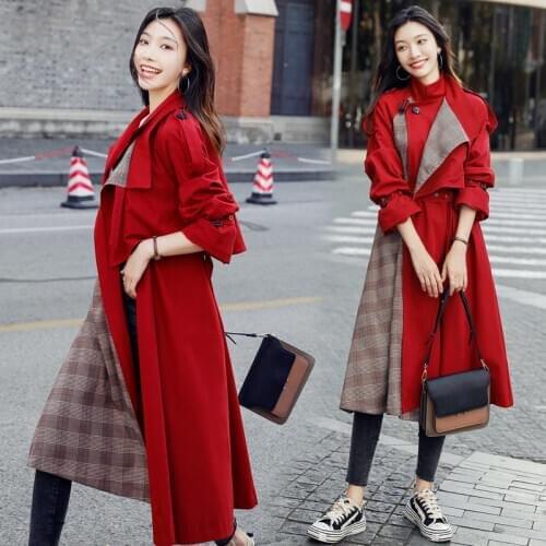 Autumn Fashion Plaid Stitching Trench Coat Comfortable Simple and Refreshing Self-cultivation Trend Coat Feminino Spring f2633