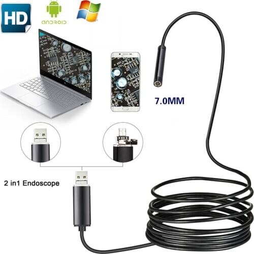1m 2m USB Endoscope Camera 7mm Lens Semi Rigid Tube Endoscope Borescope Video Inspection IP67 Waterproof for Android PC