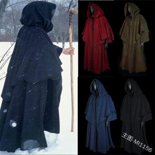 Vintage Unisex Men and Women Medieval Cape Long Sleeve Oversize Hood Robe Black Renaissance Larp Coat Cape Witch Wizard Fantasy