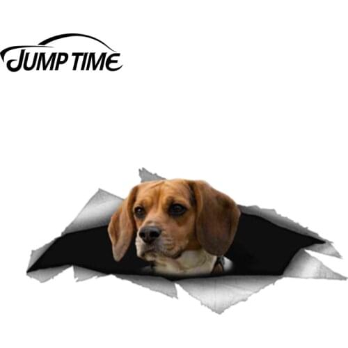 Jump Time 13cm x 5.8cm Beagle Dog Pet Sticker Torn Metal Bumper Decal Funny Car Stickers Window Trunk Animal 3D Car Styling