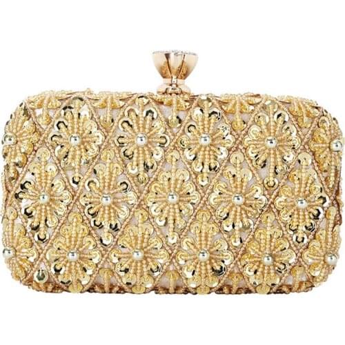 XIYUAN Black Beading Women Clutch Evening Bag With Chain diamonds luxurious Day Clutches messenger shoulder Bag wallet handbags