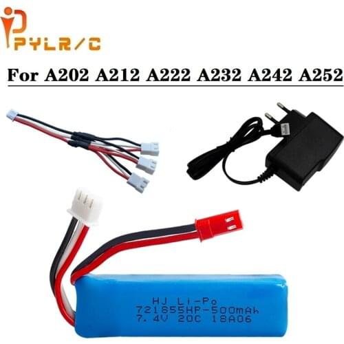 7.4V 500mAh 721855HP Lipo Battery charger set for WLtoys A202 A212 A222 A232 A242 A252 4WD Remote control high speed toy cars