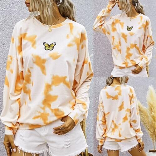 Casual Tie Dye O Neck Sweatshirt Women Autumn Long Sleeve Hoodies Streetwear Loose Hoody Pullovers Hooded