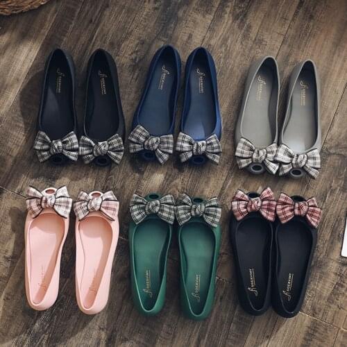 Plaid cloth bowknot peep toe flats summer slip on woman jelly shoes sweet casual comfy shallow loafers soft bottom moccasins2020