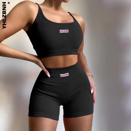 YHLZBNH Women Tracksuit Letters Print Shorts Set Sport Skinny Summer Tops And High Waisted Mini Biker Shorts Suit Two Piece Set