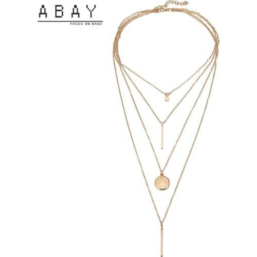 Women Four Layer Clavicle Necklace 2020 Hot Sale New Fashion Simple Gold Long Strip Retro High Quality Female Pendant Trend