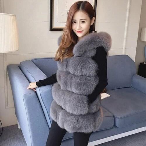 2021 Winter Man-made Fur Winter Coat Warm Vest Korean Solid Hooded Thick Coat Vest Women Fashion Grey White Black Women Clothes