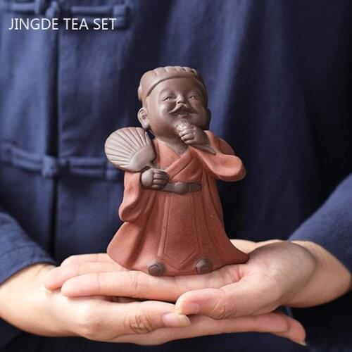 1PCS Boutique Handmade Purple Clay Tea Pet Figure Statue Ornaments Home Crafts Chinese Tea Set Decoration Accessories Gifts