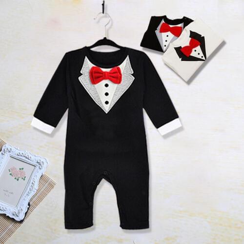 1Pcs Toddler Baby Kids Boys Long Sleeve Bowknot Gentleman Romper Clothes Outfit Fashion Babies Boys Formal Outfits Clothing 0-3T