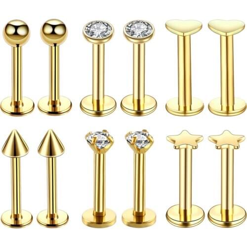 12Pcs 16G Sexy Gift New Tragus Star Helix Stainless Steel Labret Lip Bar Rings Stud Cartilage Ear Piercing Body Jewelry
