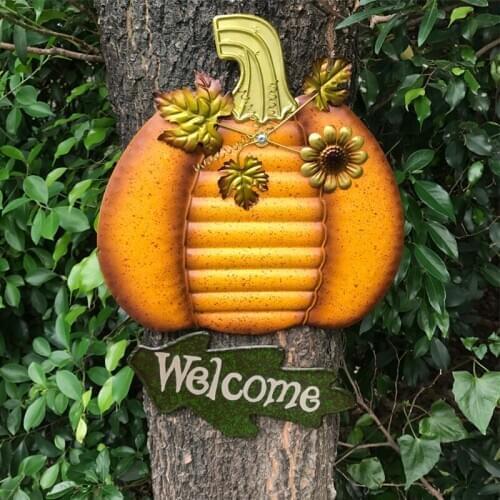 18.5 inches Tall Festival Party Pumpkin Art Wall Hanging Tree Decoration Metal For Indoor Or Outdoor Home Garden Jsys