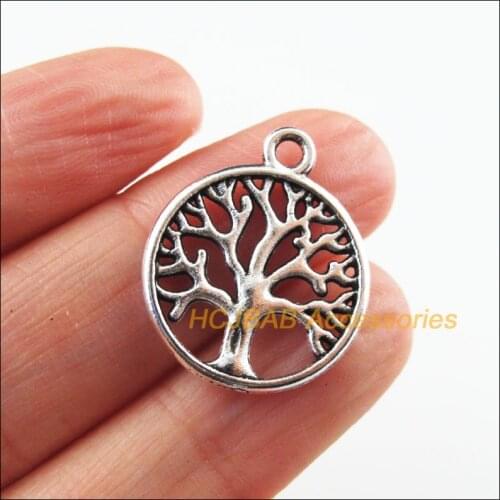20 New Tree Charms Tibetan Silver Color Round Plant Pendants 20x24mm