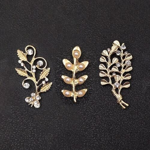 2020New 60Pcs Alloy Rhinestones branch button for DIY bridal headdress leaves jewelry hair accessories HZ611-HZ613