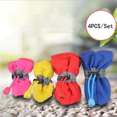 4Pcs/set Pet Dogs Winter Shoes Rain Snow Waterproof Booties Socks Rubber -slip Shoes for Small Puppies Footwear