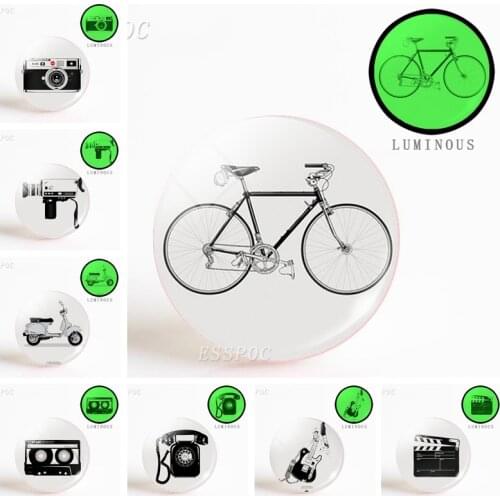 5pcs/set Black White Vintage Bicycle Camera Guitar Cell Phone 25mm Luminous Glass Dome Making Keychain Fashion Jewelry Gift