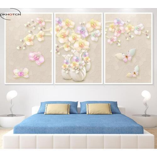 Unframed 3 Pieces/Set Abstract Colorful Orchid Butterfly Modern Canvas HD Printed Painting Landscape Poster Living Room