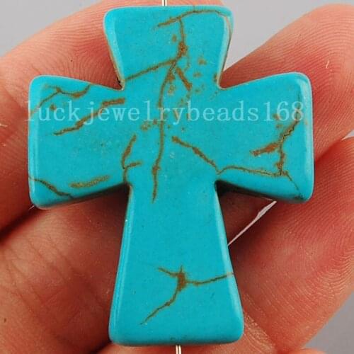 Free Shipping Women Fashion Jewelry 30x36mm Blue Howlite Cross Pendant Bead C2715
