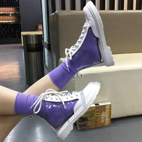 Fashion Designer Clear Ankle Boots Women Candy Color Platform High Top Sneakers Casual Korean Lace Up Gothic Shoes Yellow White