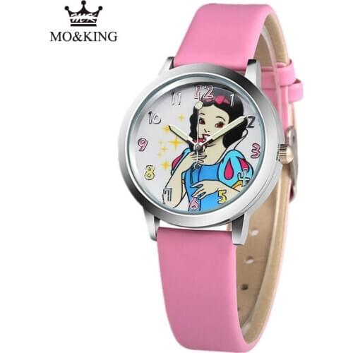 Cute Princess Cartoon Little Girl Clock Fashion 7 Color Leather Luminous Quartz Kids Watch Casual Boy Baby Birthday Party Gift