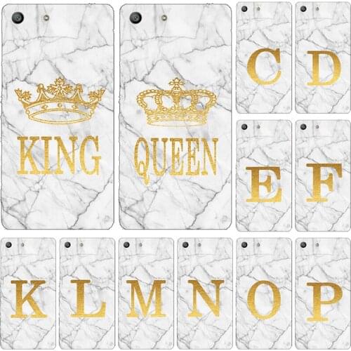 Phone Case for Sony Xperia M5 M4 M2 Dual Aqua E5603 E2303 D2303 White Marble Golden English Letter Fashion Name Back Cover