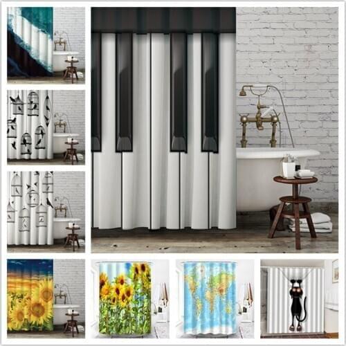 Black And White Piano Keys Birds Cage Shower Curtains Animal Dalmatian Bad Cats Printing Bathroom Decorative Curtains Bath Decor
