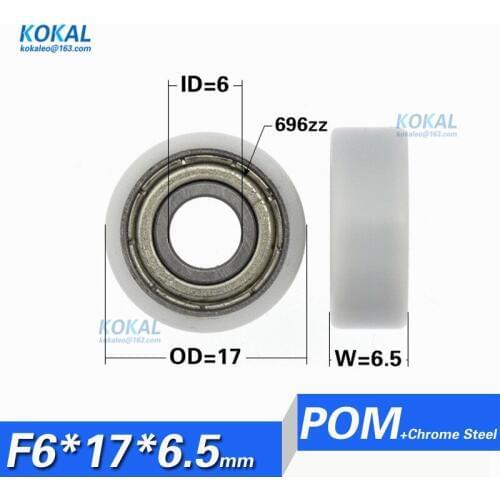 [F0617-6.5] 1PCS minisize 696zz 696 inner 6mm ball bearing Flat type low noise POM Plastic Sliding Roller wheel 6*17*6.5mm