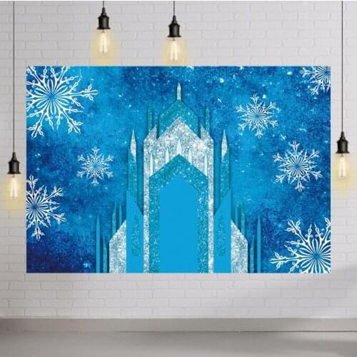 Winter White Frozen Snowflake Palace Buidlings Photography Background for Newborn Baby Shower Kids Birthday Portrait Backdrops