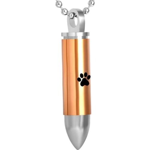 IJD8378 Cylinder Bullet Pet Paw Cremation Jewelry Stainless Steel Keepsake Pendant Locket Memorial Urn Necklace for Ashes