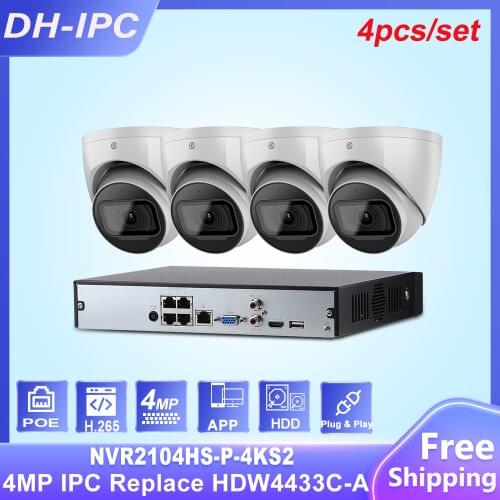 Dahua 4MP 4+4 Security Camera System 4MP IP Camera IPC-HDW4433C-A 4CH POE NVR2104HS-P-4KS2 Surveillance P2P System Remote View