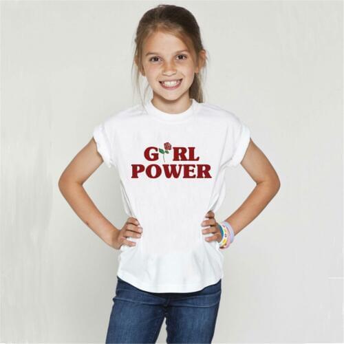 Girls Summer T-shirt Girl Power Print Fashion Kids Tees Shirt Clothes Children Funny Cool T-shirts Tops Baby Short Sleeve Outfit