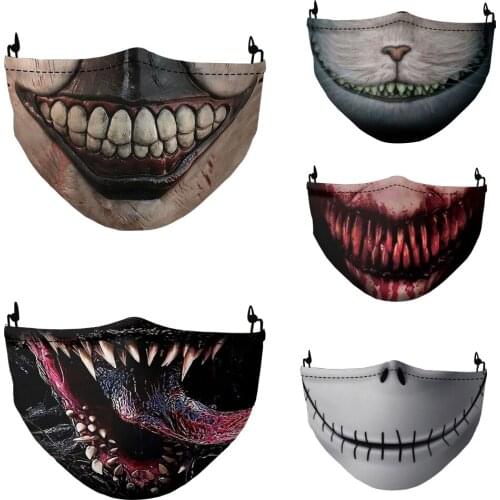 Hot Halloween Masks Scary Horror Printing Grimace Men Women Unisex Fashion Anti-fog Dust-proof Filter Breathable Protection Mask