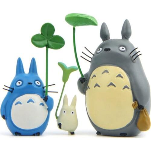 Cute DIY Resin Totoros Dolls Lotus Leaf Landscape Miniature Figurines Kawaii Cartoon Animal Garden Sets Toys for Kids Gifts