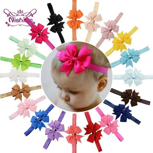 Nishine 10pcs/lot Fashion DIY Handmade Dovetail Bowks Newborn Hairband Baby Girl Elastic Headband Clothing Accessory Photo Props