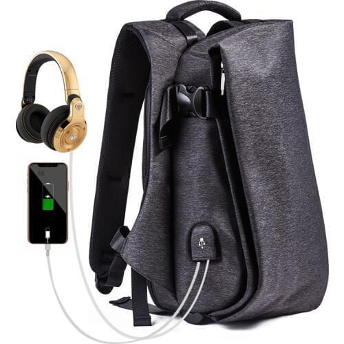Fashion Men Backpack Laptop Headphone Hole USB Port Waterproof Travel Backpack Large Capacity Teenagers College School Backpack