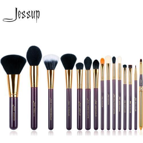 Jessup set 15pcs Purple/ Gold Makeup Brushes Set Cosmetics Tool Make up Brush Powder Foundation Eyeshadow Eyeliner Lip