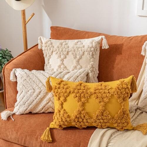 Nordic Style Diamond Print Tufted Cushion Pillow Cover Handmade Throw Pillow Covers Home Decor Backrest Cushion Case Pillowcase