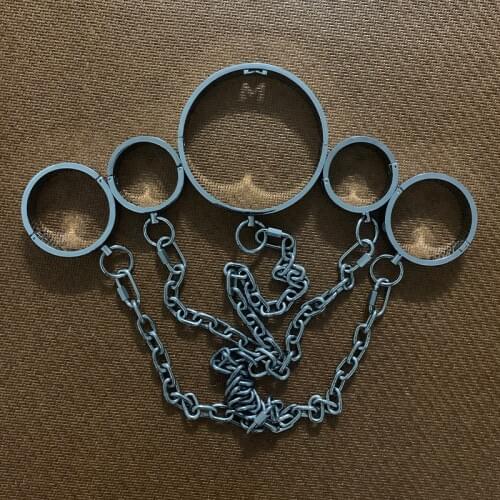 Stainless steel handcuffs Adjustable Metal Bondage Handcuffs Ankle Cuffs Neck Collar For Fetish Bdsm Slave Roleplay Shackles 18