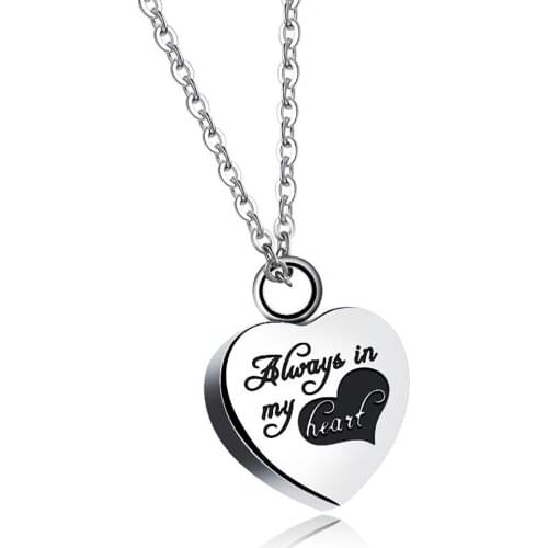 Stainless Steel Always In My Heart Cremation Urn Pendant Necklace Ash Jewelry Gift For Him
