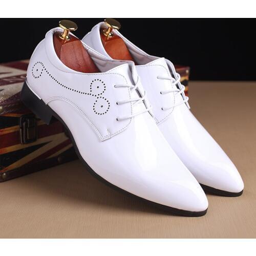 Yomior New Arrived Brand Fashion High Quality Men Dress Shoes Lace-up White Wedding Business Party Leather Shoes Big Size 38-48