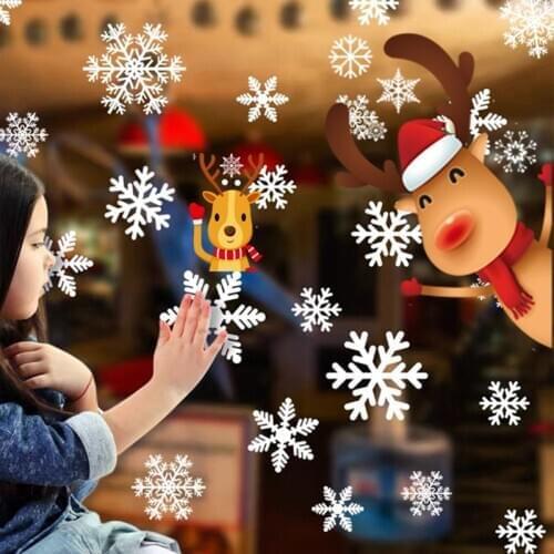 New Year 2021 Christmas Static Santa Elk Stickers Christmas Decorations for Home Ornaments Xmas DIY Gift Noel 2020 Navidad Decor