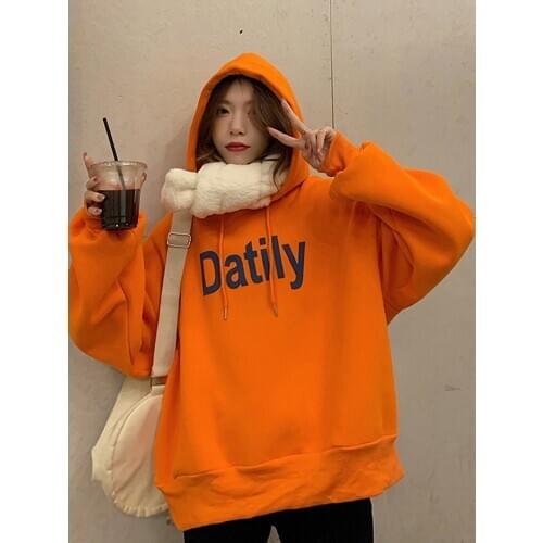 Autumn And Winter Thickened Sportswear Womens New Korean Loose Letter Printed Hoodie