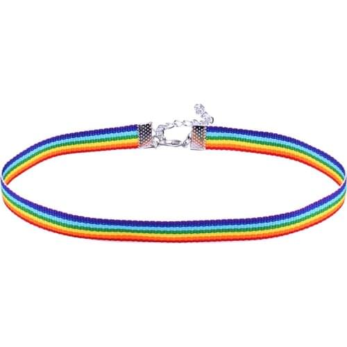 Men Women Gay Pride Rainbow Choker Necklace Gay and Pride Lace Chocker Ribbon Collar with Pendant Jewelry