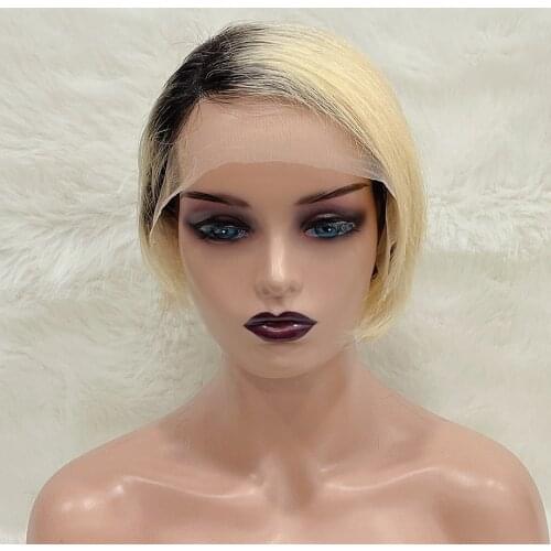 Pixie Cut Human Hair Wig Short Bob Straight Full Machine Made colored Ombre Blonde Wig Cheap Human Hair Wigs 613 Lace Front Wig
