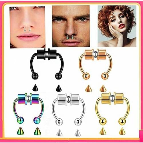 2021 New Fake Piercing Nose Ring Steel Nose Piercing Hoop Septum Rings For Women Jewelry Gifts Magnetic Fake Piercings Oreja 1pc