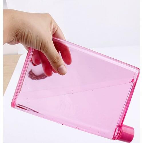 Flat Water Bottle 410ml Clear Paper Pad A5 Plastic Memo Paper Portable Kettle Reusable Drinking Bottle For Water Drinks Portable