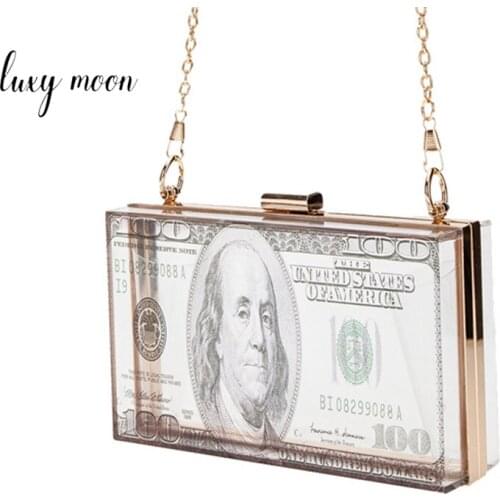 Transparent Clutch Party Bag Money Purse and Handbag for Women Luxury Designer Acrylic Metal Chain Shoulder Bag ZD2047