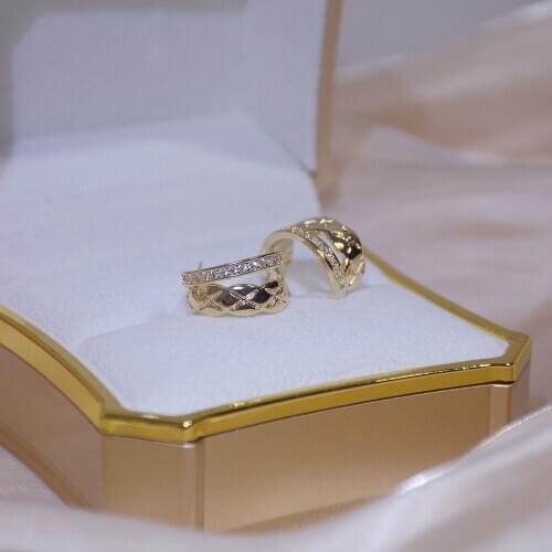 14k Real Gold Plated Fashion Jewelery Crystal Metal C-shaped Exquisite Stud Earrings for Woman Holiday Party Elegant Earring