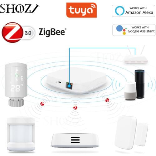 TUYA Zigbee Gateway Hub Home Automation Scene Security Alarm Kit PIR Door Window Temperature Humidity Sensor TRV Thermostat