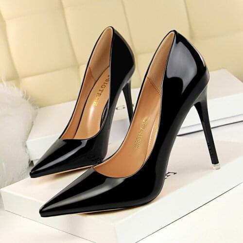 10.5CM PUMPS Fashion metal with high heels womens shoes high-heeled shallow mouth pointed sexy nightclub thin single shoes